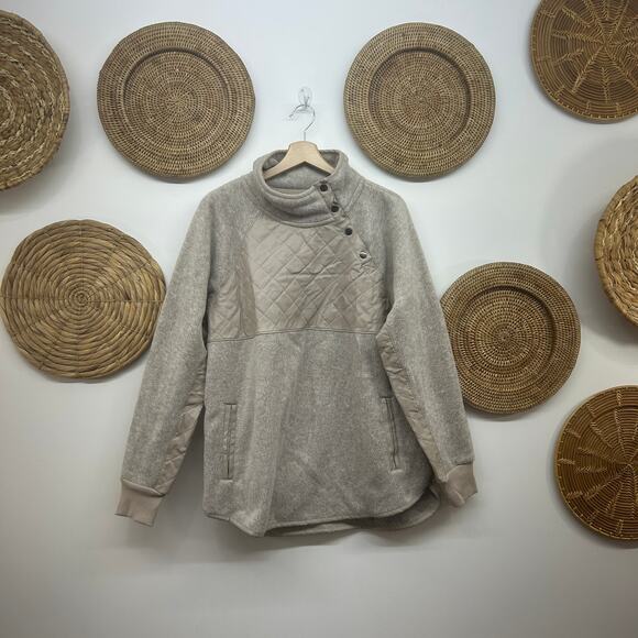 Abercrombie Neutral Brown Tan Quilted Fleece Button Pullover Sweatshirt Large - Picture 1 of 7